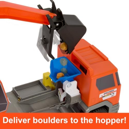 Matchbox Cars Playset, Action Drivers Transforming Excavator, Large Toy Truck, 1:64 Scale Construction Vehicle & 4 Accessories