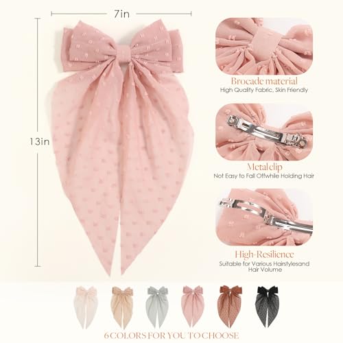 6 PCS Hair Bows for Women, Big Bow Hair Clips for Girls, Silky Satin Hair Bow Clips Oversized, Large Cute Aesthetic Hair Accessories Valentine's Day Gifts Holiday