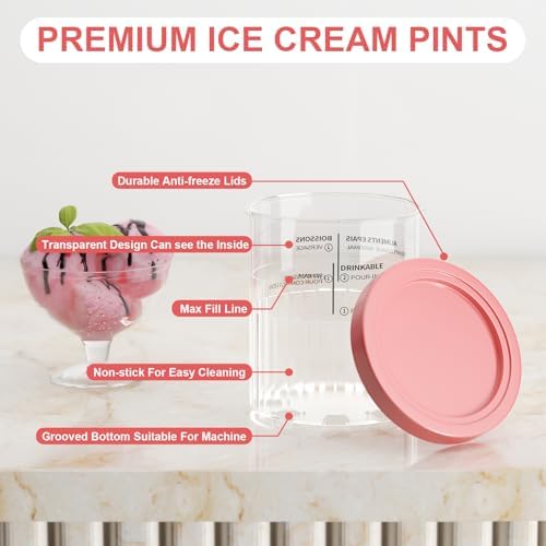 Containers Replacement for Ninja Creami Deluxe Pints and Lids - 4 Pack,Creamy Ice Cream Containers Cups Set,24oz Family Size Compatible with Ninja Ice Cream Maker NC500/NC501 Series Dishwasher Safe