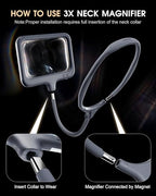 Magnifying Glass with Light Hands Free for Reading & Close Work - 3X Lighted Neck Wear Large Book Page Magnifier for Senior Gifts, Embroidery Sewing Cross Stitch While TV