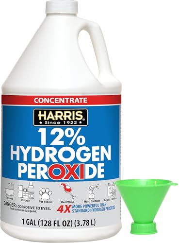 HARRIS 12% Concentrated Food Grade Hydrogen Peroxide, 128oz, for Kitchen, Bath, Laundry, Home and Garden with Easy Fill Funnel