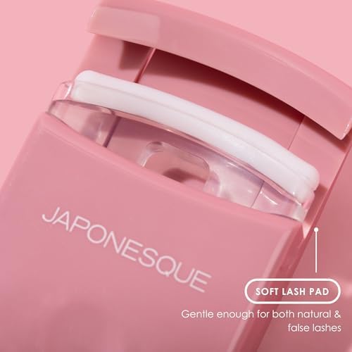 JAPONESQUE Travel Eyelash Curler, Pink - Plastic Eyelash Curlers for Travel Makeup, Go Curl Lash Curler with Bonus Replacement Lash Pad - 1 Pack