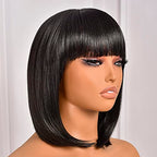 ToyoTress Black Bob Wigs With Bangs - 14 Inch Shoulder Length Light Yaki Straight Hair Daily Costume Wig For Black Women, Synthetic Hair Replacement Wigs Heat Resistant (14 Inch, 1B)