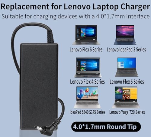 65W AC Adapter Power Cord Replacement for Lenovo Laptop Charger Round Tip,IdeaPad 1 3 5, Flex 4 5 6 11 14 15 1470 1480,IdeaPad 330 330s 310 320 710s S145 S340 V15 Yoga 720 710