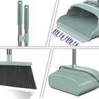 kelamayi 2023 Upgrade Broom and Dustpan Set, Large Size and Stiff Broom Dust pan with Long Handle, Upright,Ideal for Indoor Outdoor Garage Kitchen Room Office Lobby Use (Green)