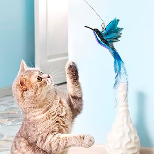 JXFUKAL Cat Feather Toy Refills, 6Pcs Simulation Bird Mouse Bee Worm Feather Cat Lures Wand Attachment Toys Replacement for Kitty Kitten Indoor Cats Accessories