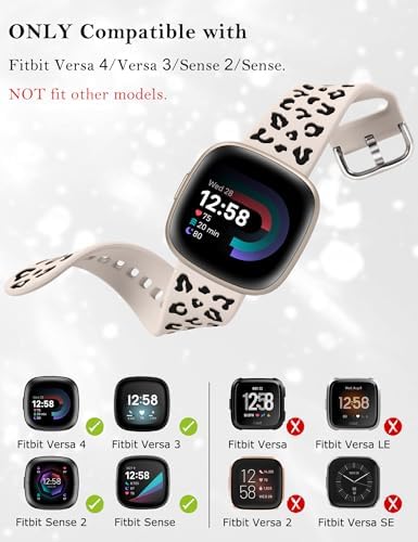 Minyee 2 Pack Leopard Engraved Band Compatible with Fitbit Versa 4/Versa 3/Sense 2/Sense Band Women, Two-Tone Cheetah Soft Silicone Sport Designer Fancy Summer Replacement Wristband Strap for Versa 4