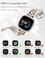 Minyee 2 Pack Leopard Engraved Band Compatible with Fitbit Versa 4/Versa 3/Sense 2/Sense Band Women, Two-Tone Cheetah Soft Silicone Sport Designer Fancy Summer Replacement Wristband Strap for Versa 4