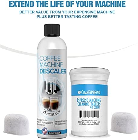 CleanEspresso - Breville Cleaning Kit - 40 Breville Compatible Cleaning Tablets + 2 Espresso Machine Water Filters + 2-Use Descaler - Espresso Machine Accessories