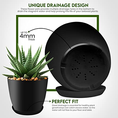 Utopia Home - Plant Pots Indoor with Drainage - 7/6.6/6/5.3/4.8 Inches Home Decor Flower Pots for Indoor Planter - Pack of 10 Plastic Planters for Indoor Plants, Cactus, Succulents Pot - Black
