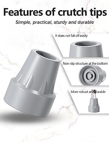 Crutch Tips,12Pcs 7/8 Inch Crutch Feet Cap,Upgrade Heavy Duty Rubber Accessories Replacement Rubber Cane Tips, for Reduce The Frequency of wear and Tear, Gray