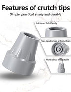 Crutch Tips,12Pcs 7/8 Inch Crutch Feet Cap,Upgrade Heavy Duty Rubber Accessories Replacement Rubber Cane Tips, for Reduce The Frequency of wear and Tear, Gray