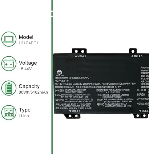 L21C4PC1 SB11F24149 5B11F24161 Laptop Battery Replacement for Lenovo Legion 5 15IAH7 15IAH7H Legion 5 Pro 16IAH7 16IAH7H Series L21D4PC1 L21M4PC1 15.44V 80Wh