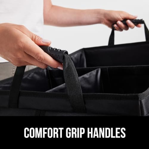 GORILLA GRIP Large Capacity Sturdy Trunk Storage Organizer, Slip and Water Resistant Collapsible Organization Container for Car Sedan or SUV, Multi Compartment Container Box Vehicle Accessories, Black