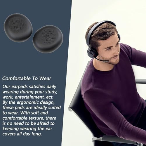 Replacement Earpads for Jabra Evolve2 65 (65MS 65UC USB)/Evolve2 40 (40UC 40MS USB)/Elite 45h On-Ear Wireless Headset, Headphone Ear Pads Cushions with Softer Protein Leather