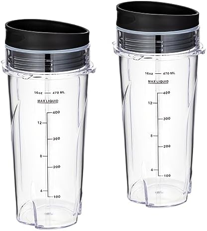 16oz Replacement Cups for Ninja QB3001SS Fit Compact Personal Blender, with Lids- 2 Pack.
