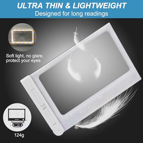 Magnifying Glass with Light, Folding Handheld 5X Large Rectangle Lighted Magnifier with Dimmable LED for Macular Degeneration Seniors Reading Newspaper, Books, Lighted Gift for Low Visions (Black)