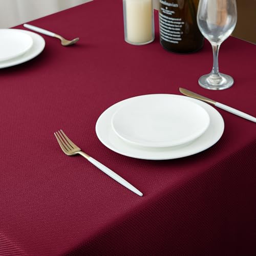Biscaynebay Textured Fabric Christmas Square Tablecloths 54x54 Inches, Burgundy Water Resistant Tablecloths for Dining, Kitchen, Wedding, Parties etc. Machine Washable