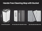 JOYMOOP Mop and Bucket with Wringer Set, Flat Floor Mop and Bucket, Mop for Floor Cleaning with 5 Microfiber Pads, Wet and Dry Use, Household Cleaning Tools, for Hardwood, Laminate, Tile