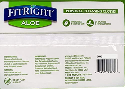 FitRight Aloe Personal Cleansing Cloth Wipes, Scented, 576 Count, 8 x 10 inch Adult Large Incontinence Wipes