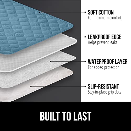 Gorilla Grip Washable Toddler Mattress Incontinence Pads, Reusable Waterproof Bed Underpads, Absorbent Leak Proof, 52x34, Slip Resistant Pad Protector, Absorbs 8 Cups for Bedwetting, Elderly Kids Blue