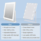 Beelux Makeup Mirror with Lights Lighted Up Vanity Mirror with Touch Control 3 Color Lighting Modes Dimmable 360°Rotation for Vanity Desk Tabletop 13Inch Christmas Birthday Present