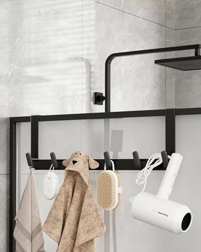 Over The Door Hooks Hanger with Extended Arms, Fits 1 3/4" Doors - Bathroom Accessories and Towel Rack Organizer Holder for Coat Robe Hat - 1 Pack, Matte Black