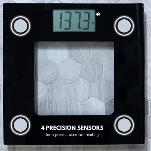 Extra Wide Glass Talking Digital Scale | The Bathroom Scale That Talks | Accurate Visual & Voice Display Digital Scale for Body Weight | 395 Pounds Max | Wide Width Tamper Glass | Large LCD Display
