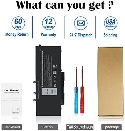 GJKNX 7.6V 68WH Battery Replacement for Dell Latitude 5480 5580 5490 5491 5580 5590 5591 5280 5288 5488 5491 5495 E5480 E5580 E5490 E5590 Precision 3520 3530 Series GD1JP 0GD1JP DY9NT 5YHR4 451-BBZG