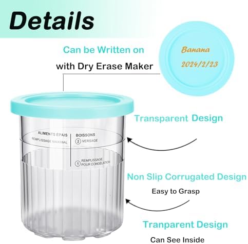 For Ninja Creami Deluxe Pint and Lids 24oz Replacement Ice Creanm Containers Compatible with NC501, NC500 Series Ice Cream Maker Leakproof Reusable Dishwasher Safe Set of 4