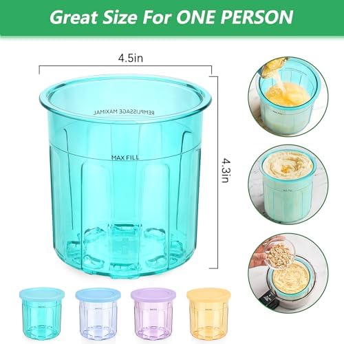 Creami Pints and Lids for Ninja - 4 Pack, Containers Replacement for Ninja Creami, 16oz Creamer Storage Containers Cups Jars Canisters Set Compatible with NC299AMZ & NC300s Series Ice Cream Maker