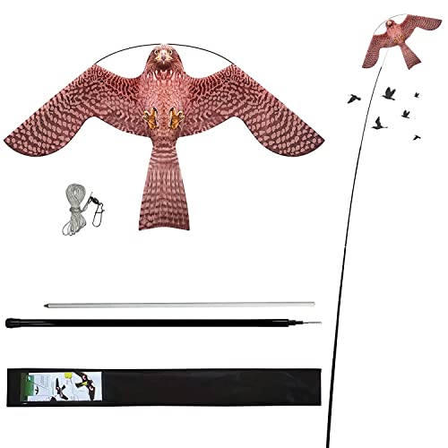 Flerigh Bird Hawk Flying Kite with Pole Crops Farm Protector Bird Scarer Flying Kite with 4m Pole-Style A