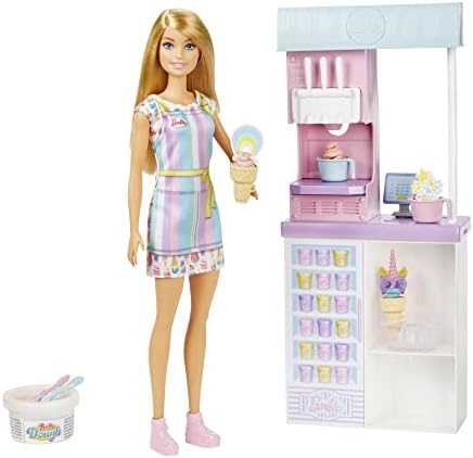 Barbie Careers Playset, Ice Cream Shop Set with Blonde Fashion Doll, Ice Cream Machine, Molds, Dough & Accessories
