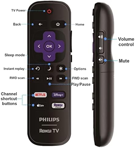 OEM Replacement Remote Control Compatible with All Philips Roku TV Smart TVs【Only Works with Philips Roku TV, Not for Roku Stick and Roku Box】 (Netflix/Disney Plus/Apple TV+ / Roku Channel)