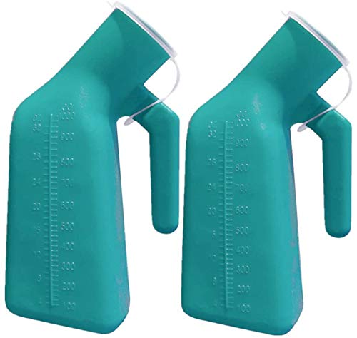 YUMSUM Thick Firm Male Urinal Urine Bottle with Replacement Lids 32oz./1000mL (Green,2 Pack)