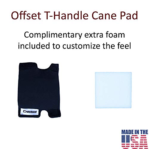 Cane Pad by Crutcheze Premium USA Made Comfort Pad for Walking Canes - Cane Handle Cushion for T-Handle Canees -Accessories for Canes Seniors - Mobility Accessory (Black)