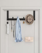 Over The Door Hooks Hanger with Extended Arms, Fits 1 3/4" Doors - Bathroom Accessories and Towel Rack Organizer Holder for Coat Robe Hat - 1 Pack, Matte Black