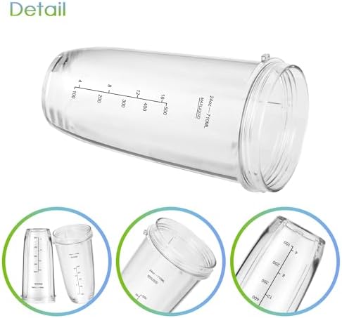 Blender Replacement Parts for Ninja, 24oz Ninja Blender Cups with To-Go Lids, 7 Fins Extractor Blade, Compatible with Nutri Ninja Auto iQ Blenders BL2012 BN801 BL480-30 BL640-30 BL642-30 NN100-30
