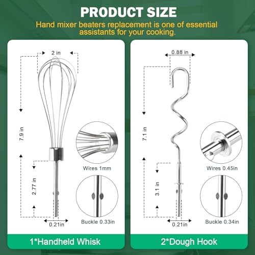 Hand Mixer Beaters Blender For KitchenAid & Hand Mixer Dough Hooks For KitchenAid Hand Mixers Whisk Attachment KHMPW Stainless Steel Egg Beater/Whisk Attachment for Kitchen Hand Mixer Accessories,3PCS