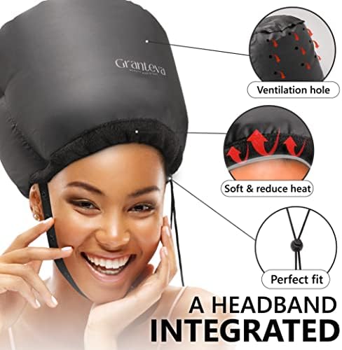 Hooded Hair Dryer w/A Headband Integrated That Reduces Heat Around Ears & Neck - Hair Dryer Hooded Diffuser Cap for Curly, Speeds Up Drying Time, Safety Deep Conditioning At Home - Portable, Large