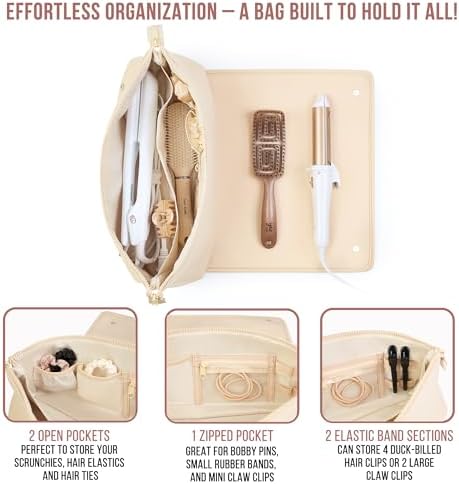Hair Tools Travel Bag and Heat Resistant Mat for Flat Irons, Straighteners, Curling Iron, and Haircare Accessories, 2-in-1 design, with Interior Pockets, Portable Organizer