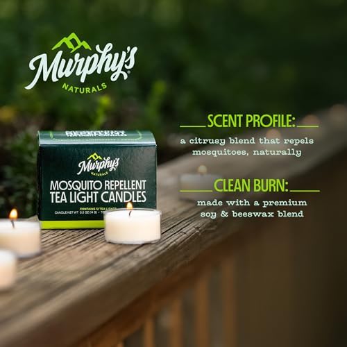 Murphy’s Naturals Mosquito Bug Repellent Tea Light Candles for Outdoor Patio, Citronella & Essential Oils, 4-Hour Burn Time Each, 36-Pack