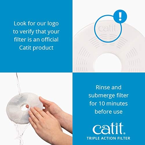Catit Triple Action Replacement Original Water Fountain Filters, 12 Pack – Official Replacement Filters for Catit Cat Drinking Water Fountains