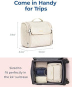 BAGSMART Toiletry Bag Travel Makeup Bag with Hanging Hook, Cosmetic Bag Make Organizer Case, Large Capacity Water-resistant Organizer for Toiletries Accessories Brushes Sponge, Beige