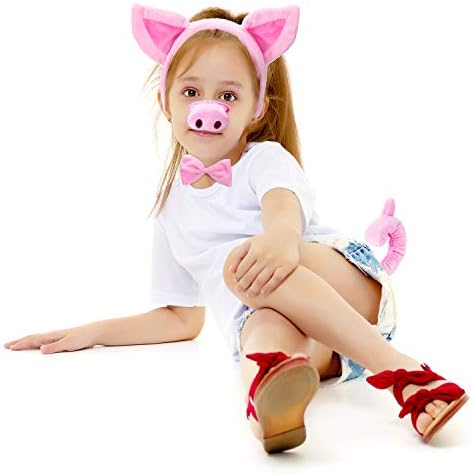 Norme Pig Costume Set Pig Ears Nose Tail and Bow Tie Pink Fancy Dress Costume Kit Accessories for Kids Halloween Party, Mardi Gras Costume Party, Carnival Dress up Play