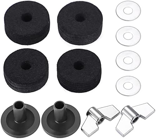 Facmogu 13PCS Cymbal Replacement Accessories, Standard Hi-Hat Clutch, Drum Cymbal Felt Pads Include Wing Nuts & Washers & Plastic Cymbal Sleeves, Replacement for Drum Set - Black