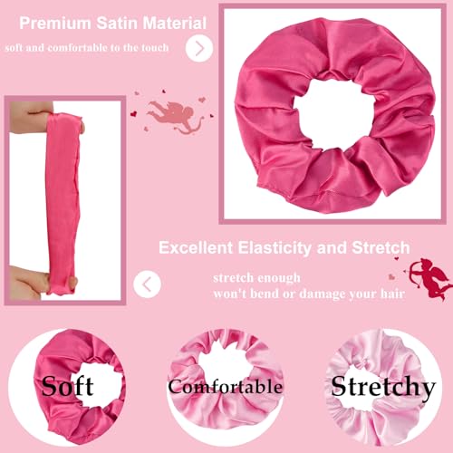 Satin Scrunchies Set of 12 - Elastic Silk Bubble for Girls, Pink Hair Accessories and Valentine's Day Gifts