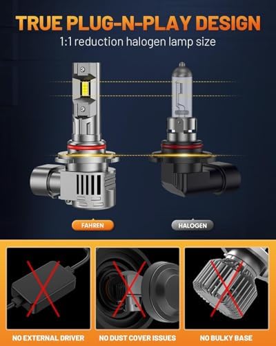 forenner Fahren Newest 9012 Bulb, 36000 Lumens Ultra-Bright, 1:1 Size Hir2 Halogen Replacement, 60000HRS+ Lifespan, IP68 Plug and Play, Pack of 2