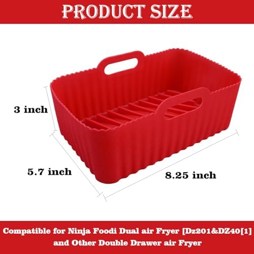 WMKGG Silicone Air Fryer Liners, 2PCS Reusable Rectangular Air Fryer Silicone Liners, Non-Stick Air Fryer Basket Accessories for Ninja Foodi Dual Air Fryer DZ201/DZ401 8-10QT