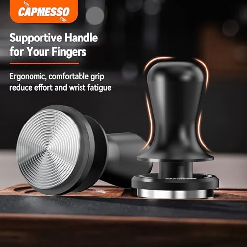 CAPMESSO Espresso Tamper 58.35mm: Coffee Tamper for Breville Espresso Machine With Calibrated 3 Spring Loaded - 30lbs Espresso Accessories Tamper with Sound Feedback, Stand & Ripple Base (58.35mm)